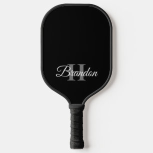 Simple Elegant Black White Monogram Custom Pickleball Paddle
