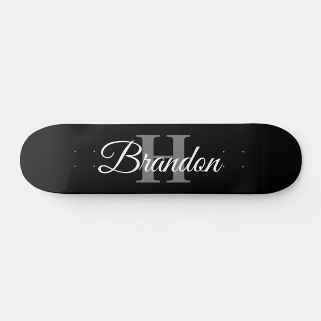 Simple Elegant Black White Monogram Custom Skatebo Skateboard (Horz)