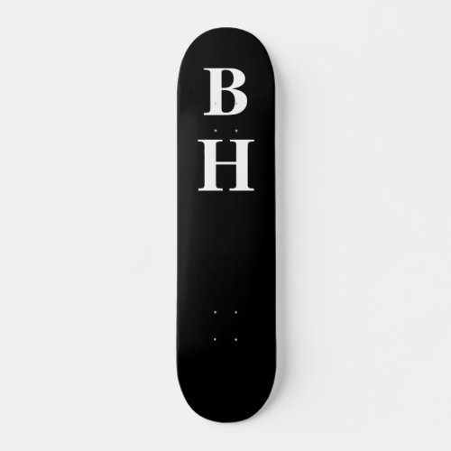 Simple Elegant Black White Monogram Custom Skateboard