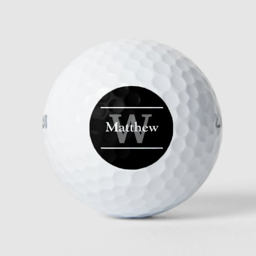Simple Elegant Black White Monogram Initial Modern Golf Balls