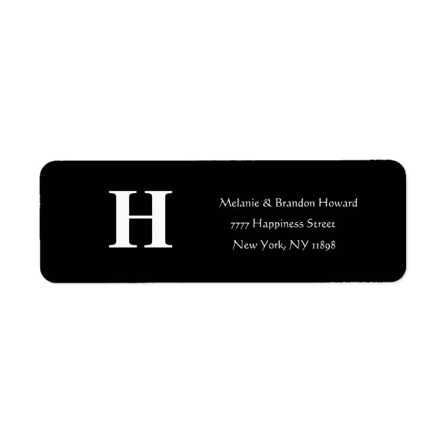 Simple Elegant Black White Monogram Initial return Label (Front)