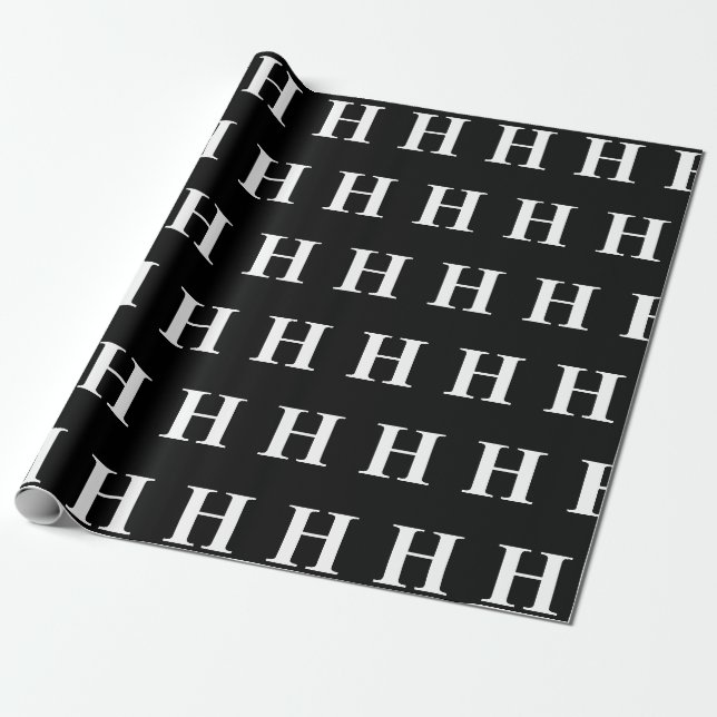 Simple Elegant Black White Monogram initial  Wrapping Paper (Unrolled)
