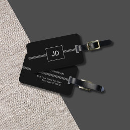 Simple Elegant Black White Monogram Luggage Tag