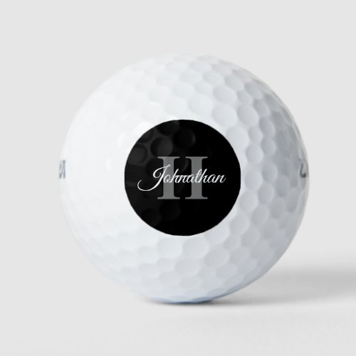 Simple Elegant Black White Monogram Modern Classy Golf Balls