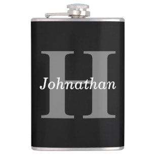 Simple Elegant Black White Monogram Monogrammed Flask