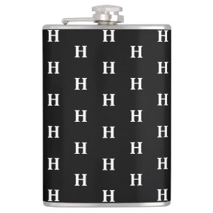 Simple Elegant Black White Monogram Monogrammed Flask