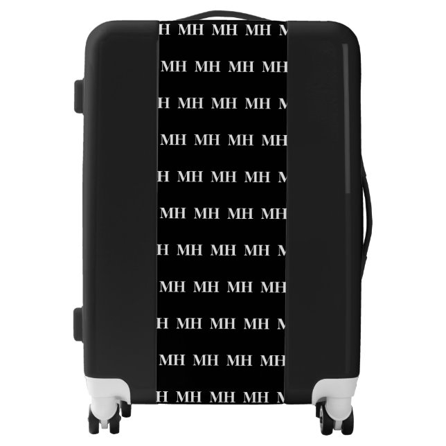 Simple Elegant Black White Monogram Monogrammed Luggage (Front)