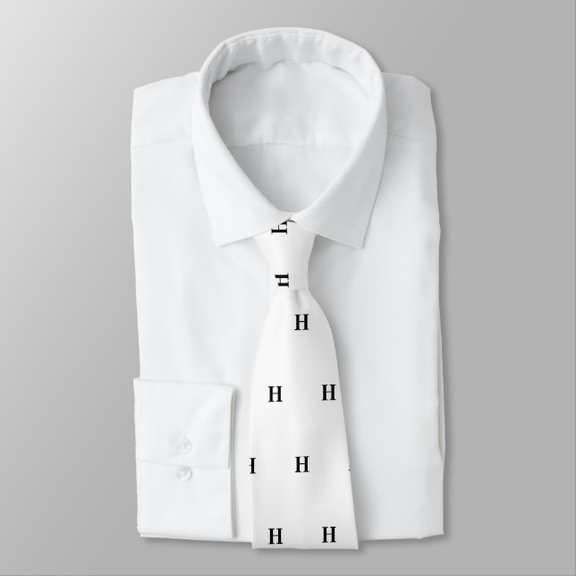 Simple Elegant Black White Monogram Monogrammed Ne Neck Tie (Tied)