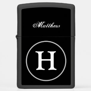 Simple Elegant Black White Monogram Monogrammed Zippo Lighter