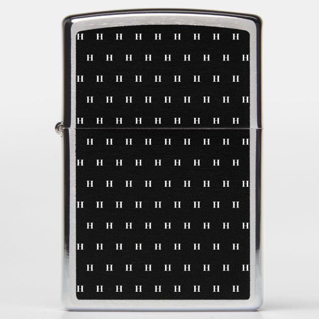 Simple Elegant Black White Monogram Monogrammed Zippo Lighter (Front)