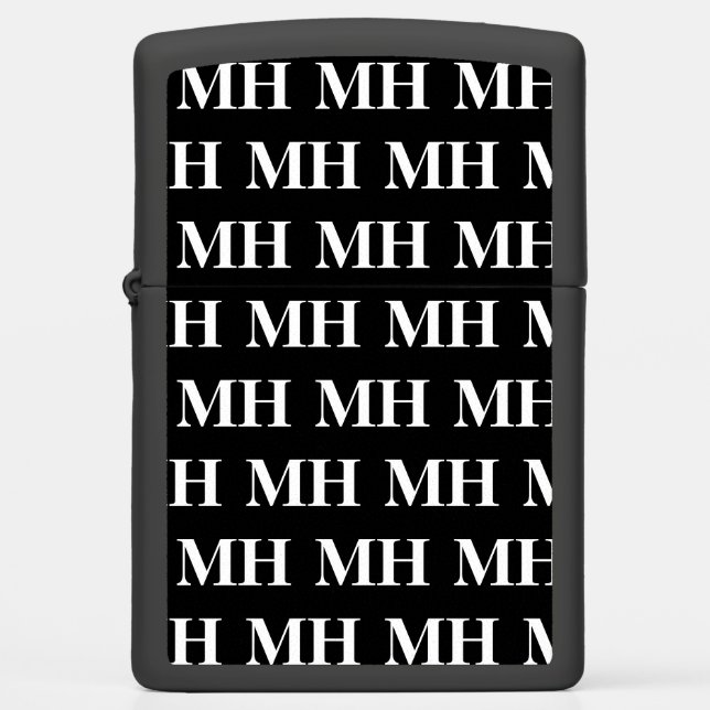Simple Elegant Black White Monogram Monogrammed Zippo Lighter (Front)