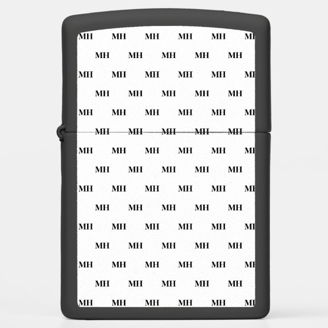 Simple Elegant Black White Monogram Monogrammed  Zippo Lighter (Front)