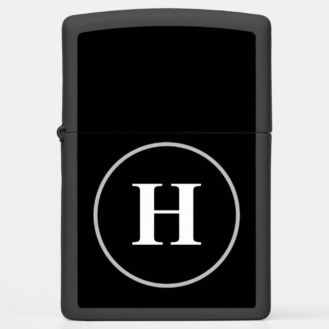Simple Elegant Black White Monogram Monogrammed Zippo Lighter (Front)