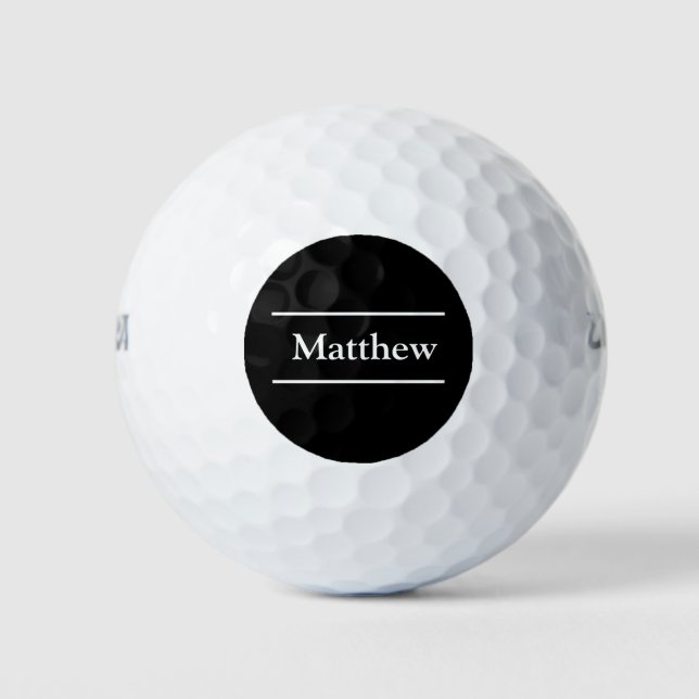 Simple Elegant Black White Monogram Name Golfer Golf Balls (Front)