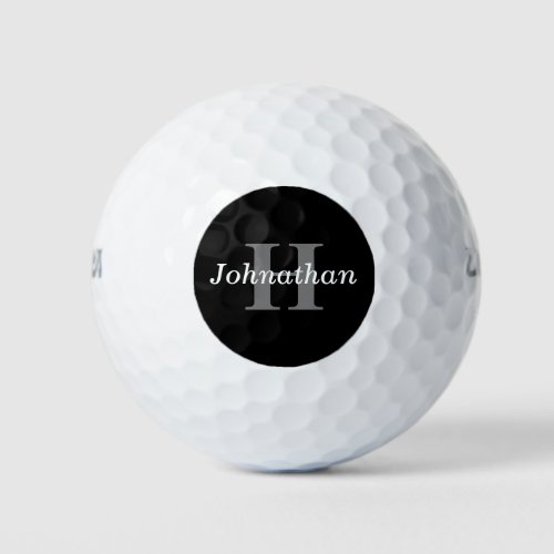 Simple Elegant Black White Monogram Name Modern Golf Balls