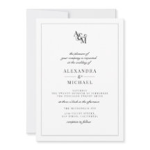 Simple Elegant Black White Monogram RSVP Wedding