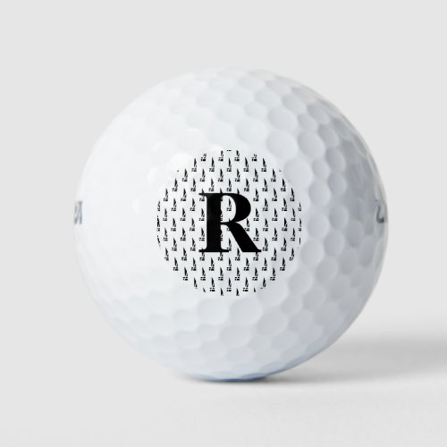 Simple Elegant Black White Monogram Stylish Modern Golf Balls