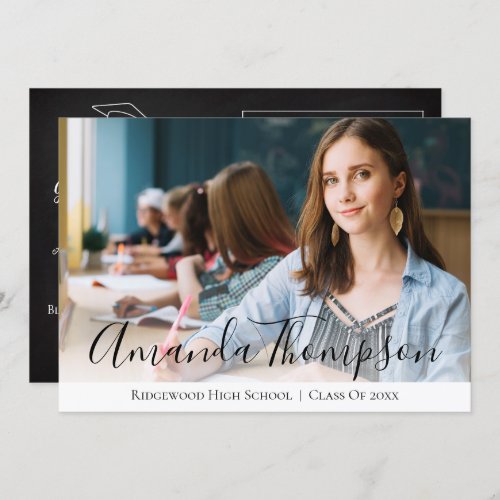 Simple Elegant Black White Multi Photo Graduation Invitation