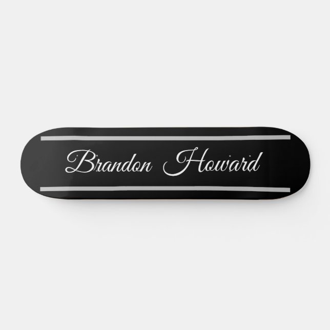 Simple Elegant Black White Name Custom  Skateboard (Horz)