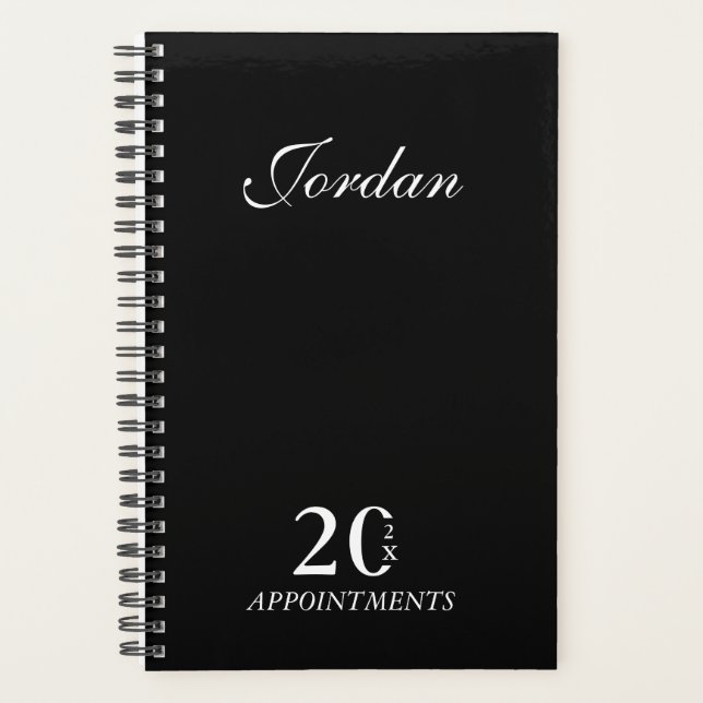 Simple Elegant Black White Name Daily Planner (Front)