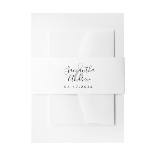 Simple elegant black white names wedding invitation belly band