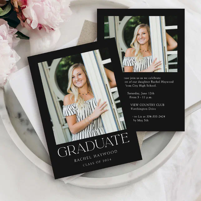 Simple Elegant Black White Photo Graduation Party Invitation | Zazzle