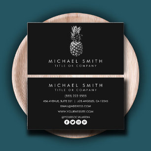 Simple Elegant black white Pineapple Business Card