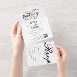 Simple Elegant Black White Qr Code Calligraphy All In One Invitation