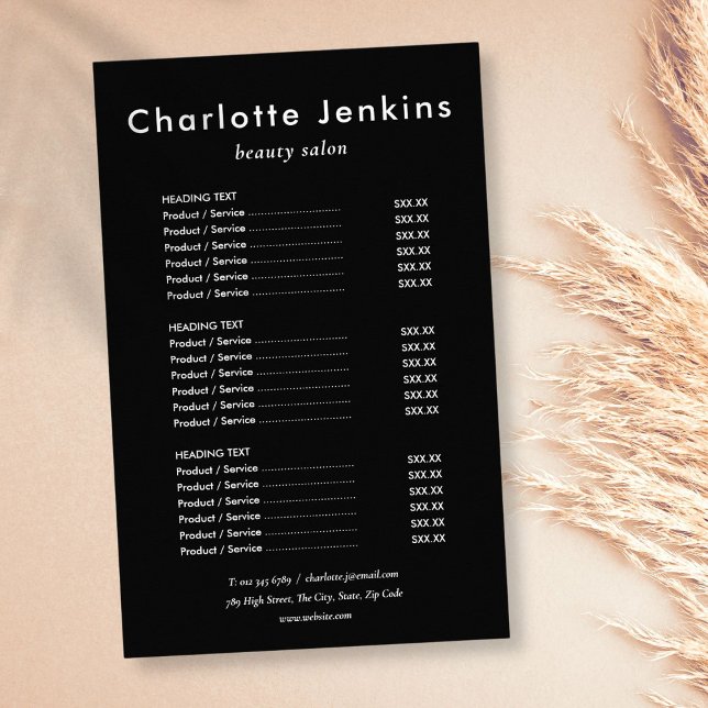 Simple Elegant Black White Salon Service Menu Flyer (Creator Uploaded)
