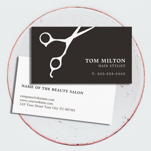 Simple Elegant Black White Scissor Hairdresser Business Card