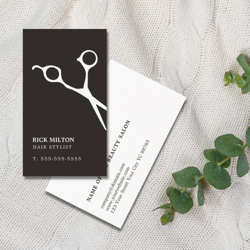 Simple Elegant Black White Scissor Hairdresser Business Card