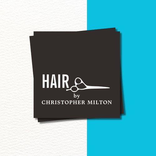 Simple Elegant Black White Scissor Hairstylist Square Business Card