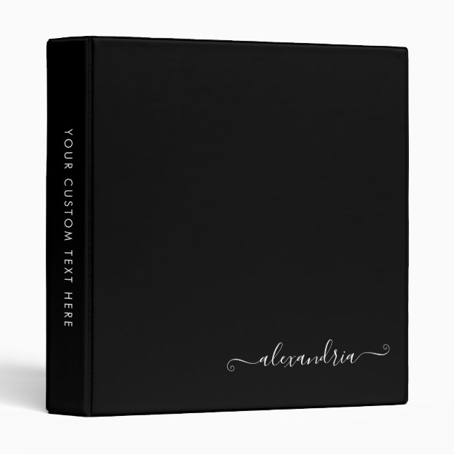 Simple Elegant Black White Script Office School 3 Ring Binder (Front/Spine)