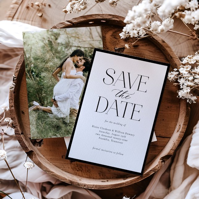 Simple Elegant Black White Script Photo Save The Date (Creator Uploaded)
