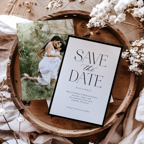 Simple Elegant Black White Script Photo Save The Date