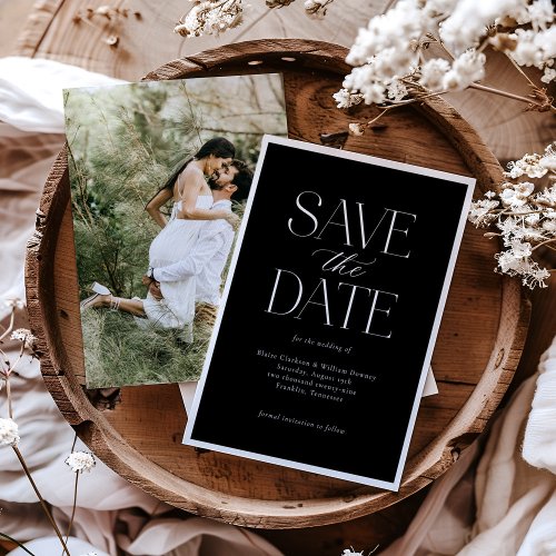 Simple Elegant Black White Script Photo Save The Date