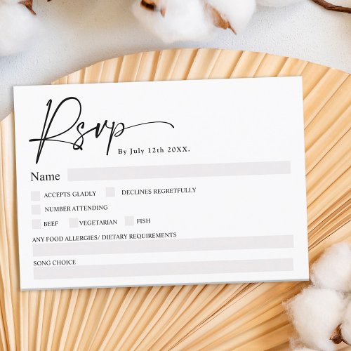 Simple elegant black white script rsvp wedding invitation