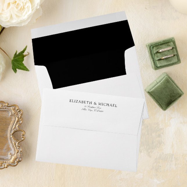 Simple Elegant Black & White Script Wedding Envelope (An elegant black and white return address wedding envelope to match your formal invitation set)