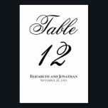 Simple Elegant Black & White Script Wedding Table Number<br><div class="desc">These table number cards will make it easy for your guests to find their tables at your wedding reception. The design is simple yet elegant, with the title (Table) and the number in fancy script lettering. At the bottom is space for the names of the couple and the wedding date....</div>