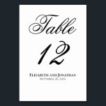 Simple Elegant Black & White Script Wedding Table Number<br><div class="desc">These table number cards will make it easy for your guests to find their tables at your wedding reception. The design is simple yet elegant, with the title (Table) and the number in fancy script lettering. At the bottom is space for the names of the couple and the wedding date....</div>