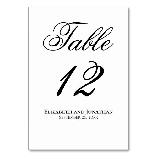 Simple Elegant Black  White Script Wedding Table Number