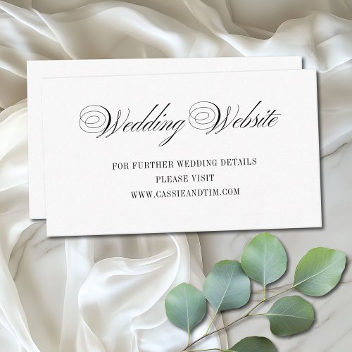 Simple Elegant Black White Script Wedding Website Enclosure Card