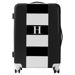 black and white striped suitcase