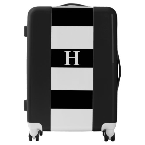 Simple Elegant Black White Stripes Simple Monogram Luggage