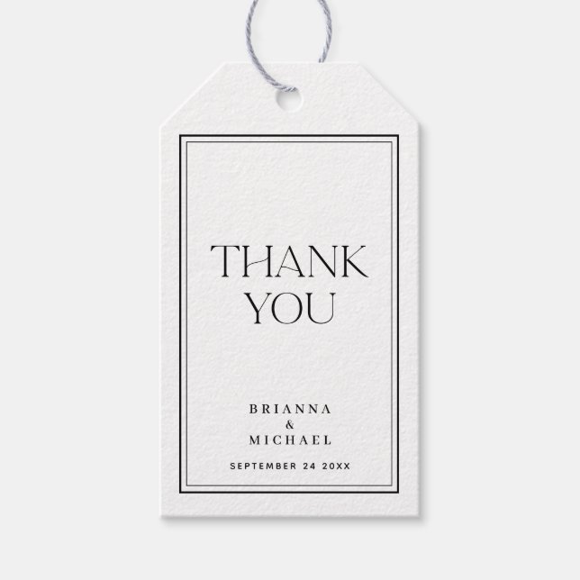 Simple Elegant Black & White Thank You Gift Tags (Front)