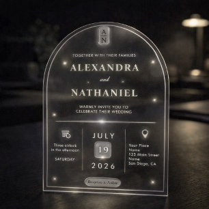 Simple Elegant Black White Transparent Wedding   Acrylic Invitations