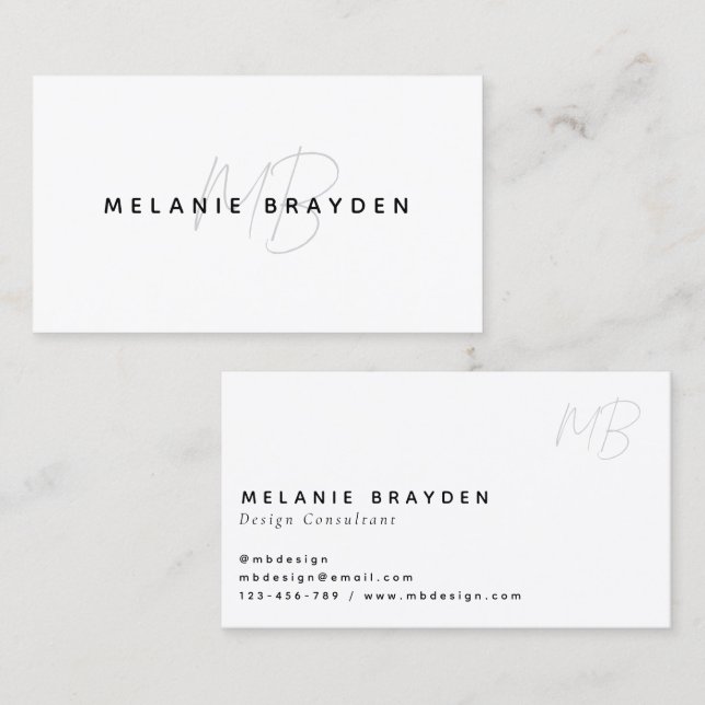 Simple Elegant Black White Two Monogram Business Card (Front/Back)