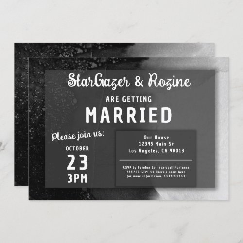 Simple Elegant Black  White Wedding Birthday Invitation