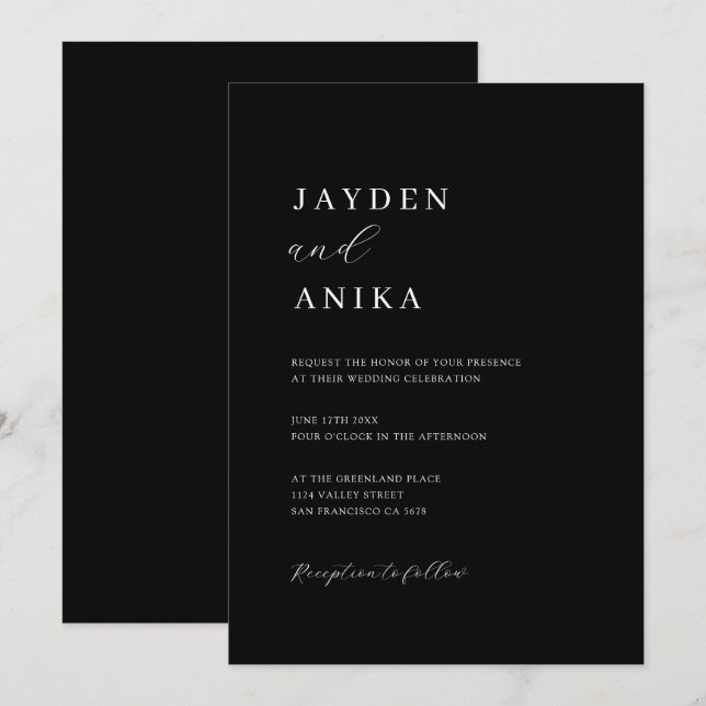 Simple Elegant Black & White Wedding Invitation (Front/Back)