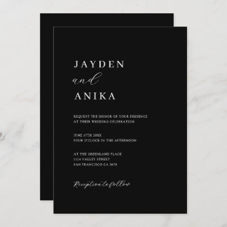 Simple Elegant Black & White Wedding Invitation